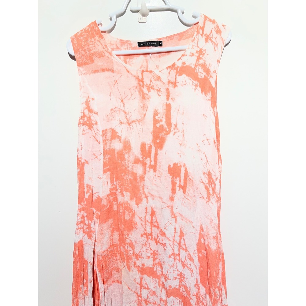 Whispers XL Orange White Tie Dye High Low Sleeveless Tunic Top Boho‎ Gauze